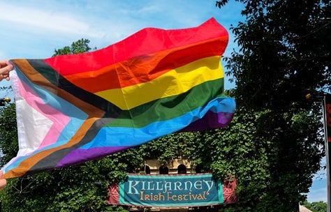 Pride Flag in front of Killarney at Busch Gardens Williamsburg
